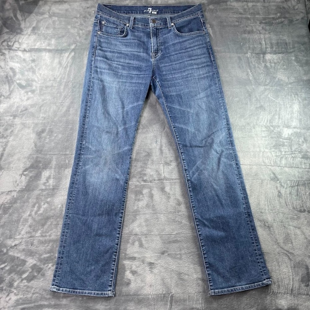 7 For All Mankind Jeans‎ Mens 31 Fits 33x33 Blue Austyn Straight Stretch Denim
